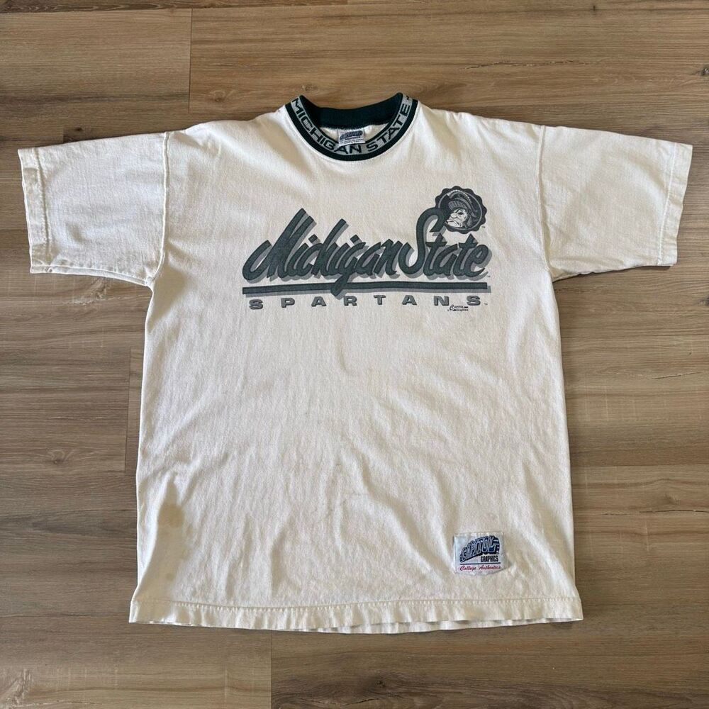 Vintage Capital Graphics Michigan State Spartans Cream Shirt Size XL 100% Cotton